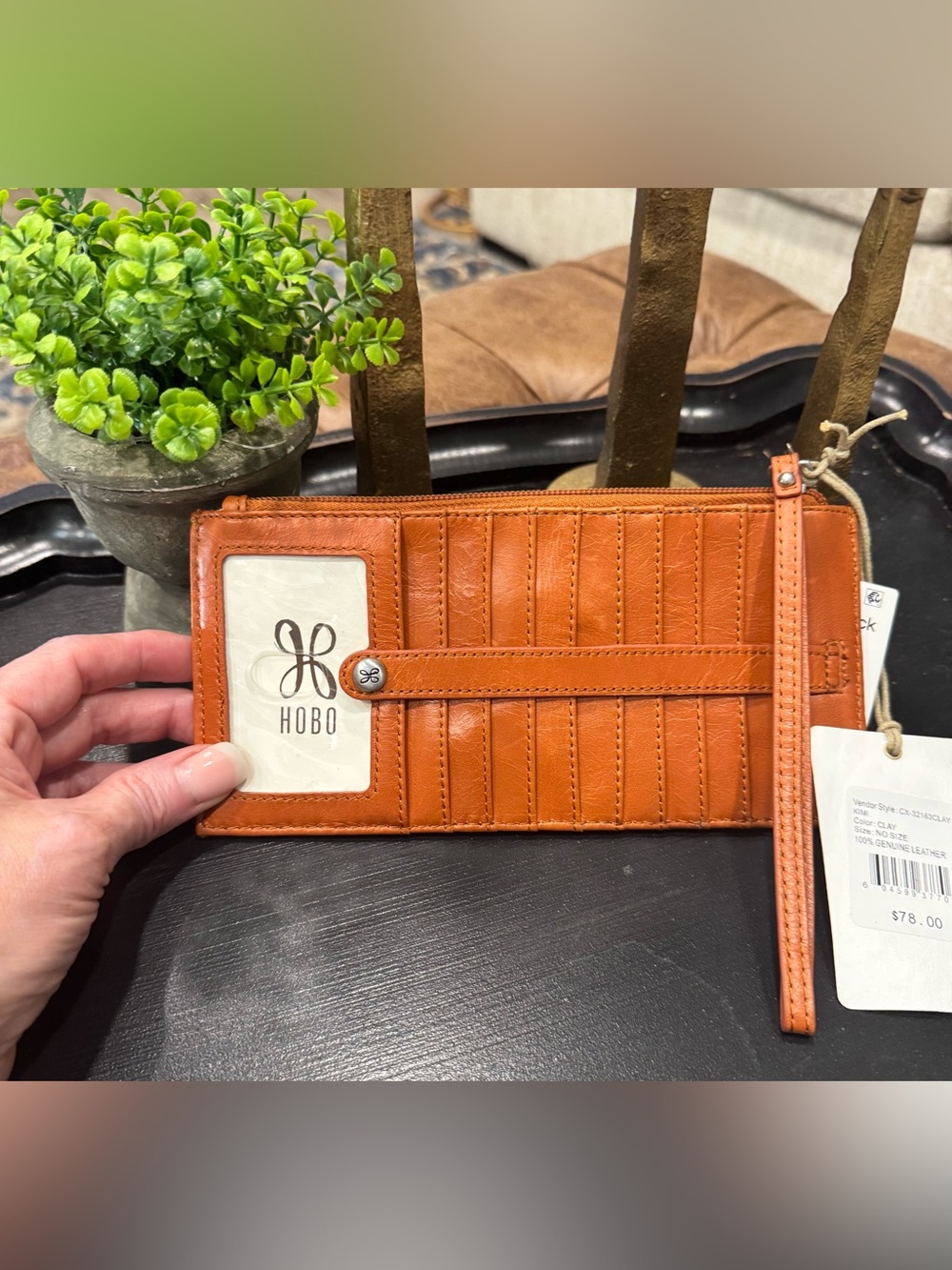 HOBO Orange Leather Wristlet Card Organizer with ID Window
